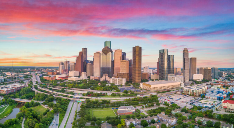 Houston, Texas skyline at sunset